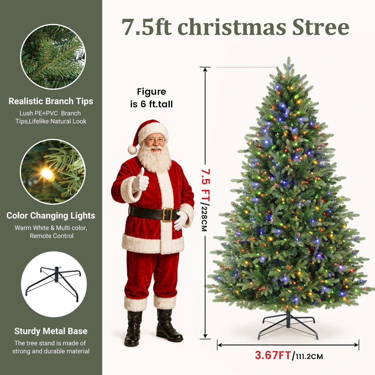 Lolsea 7ft Prelit PE Noble Fir Artificial Christmas Tree with Remote Control, Timer and Warm White & Multi-Color Lights