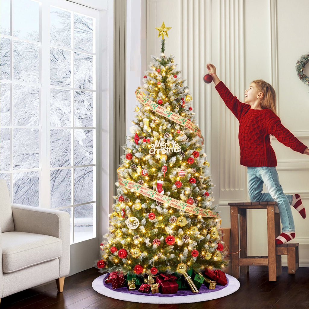 JoanKaren 7.5' Pre-Lit Green Artificial Christmas Tree,Metal Stand Full Xmas Tree with 600 Multicolor Lights
