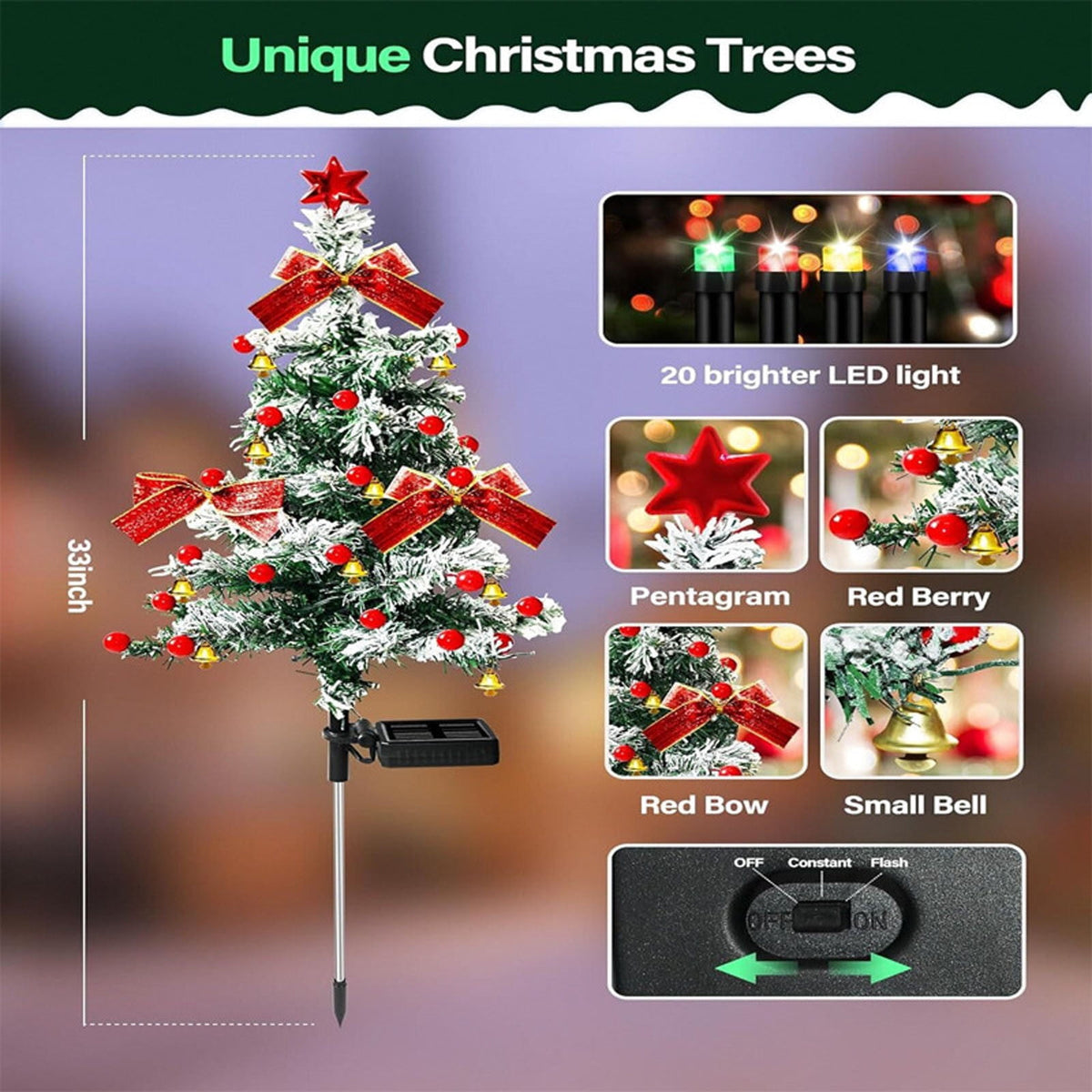 Kumdkd 2-Pack Solar Christmas Tree Lights Outdoor - 40 LED Waterproof Decor with Snow Effect, Auto on/off, 12H Runtime, IP65 Rated for Yard, Garden & Pathway Holiday Decorations