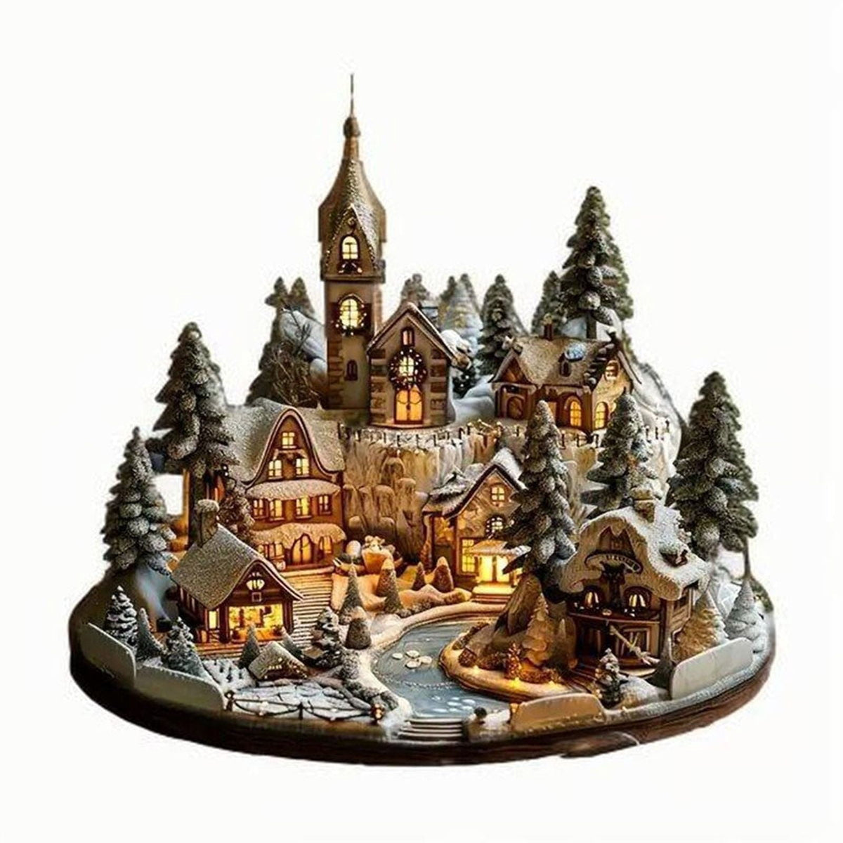 Christmas City Scene Desktop Decoration, Miniature Office Nativity Decor with Snowy Landscape for Home, Desk, and Holiday Display
