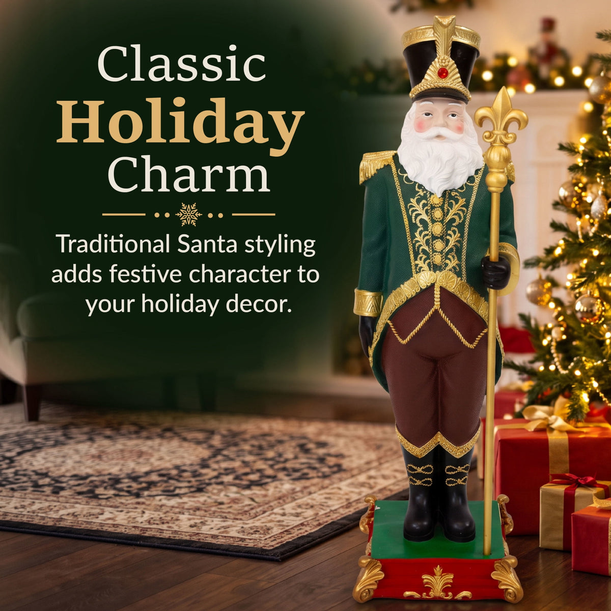 Sunnydaze Green Polyresin Guardian of the North Pole Nutcracker Christmas Statue, 37"