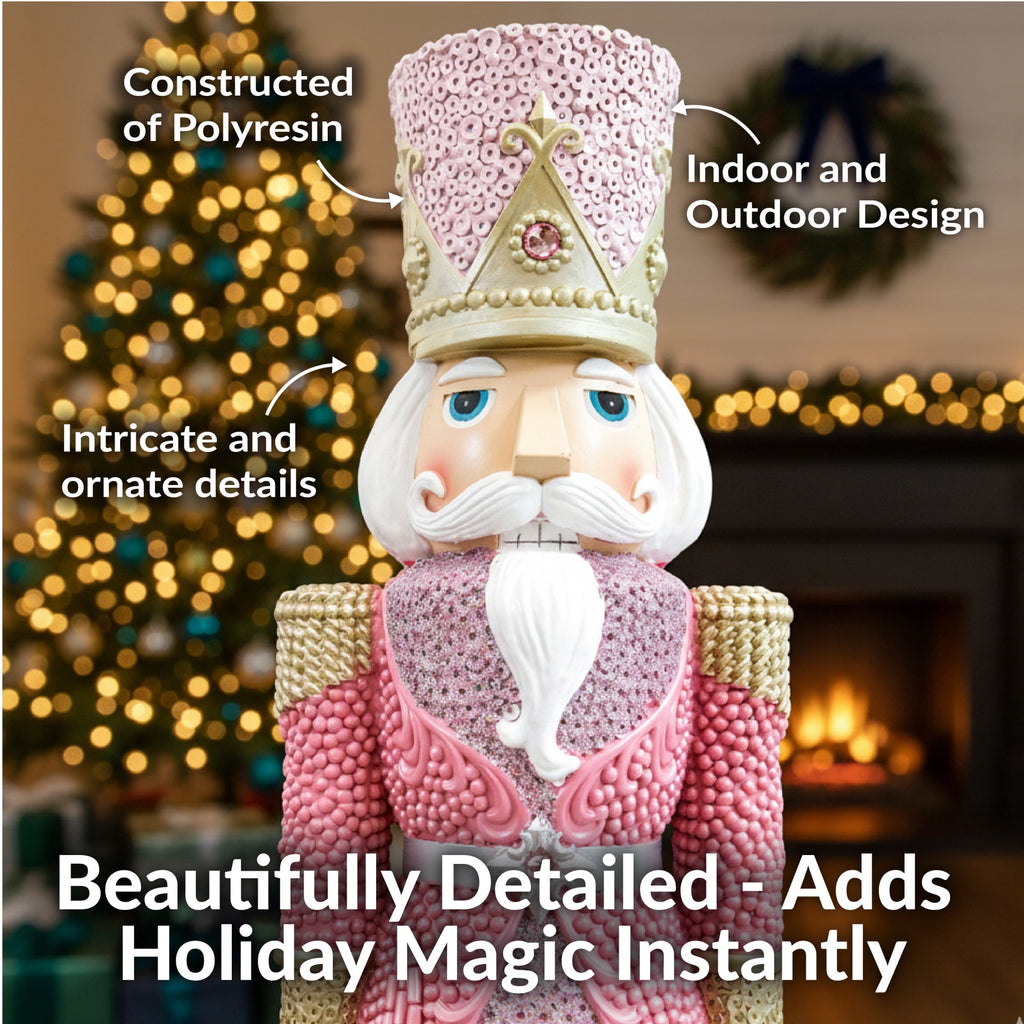 Sunnydaze Pink Polyresin Kenneth the Princely Nutcracker Christmas Statue, 37"