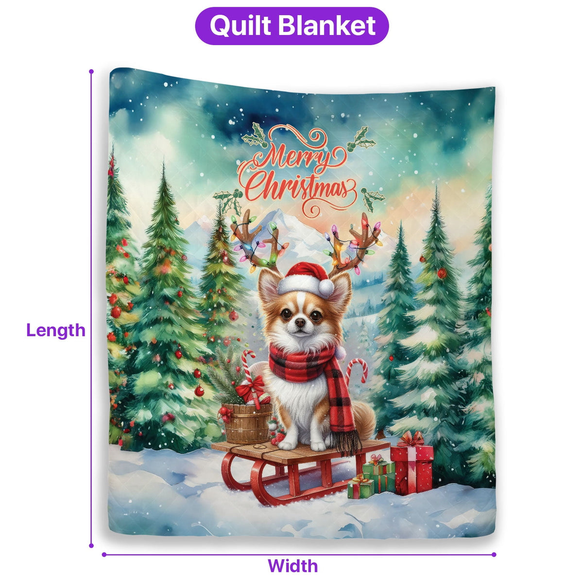 Merry Christmas Santa Reindeer Antlers French Bulldog Sleigh Xmas Winter Holiday Quilt Bedding Set Dog Lover Gifts 1 Blanket Bed Cover 2 Pillowcases - 00023