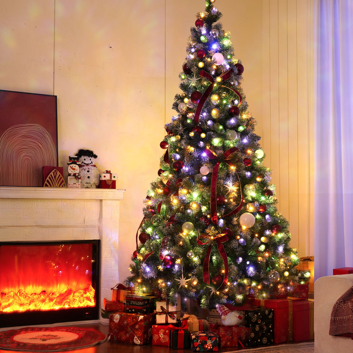 Yexmas 6ft Pre-Lit Green Christmas Tree, 11 Modes Colored LED Lights, Artificial Xmas Tree with Large Storage Bag