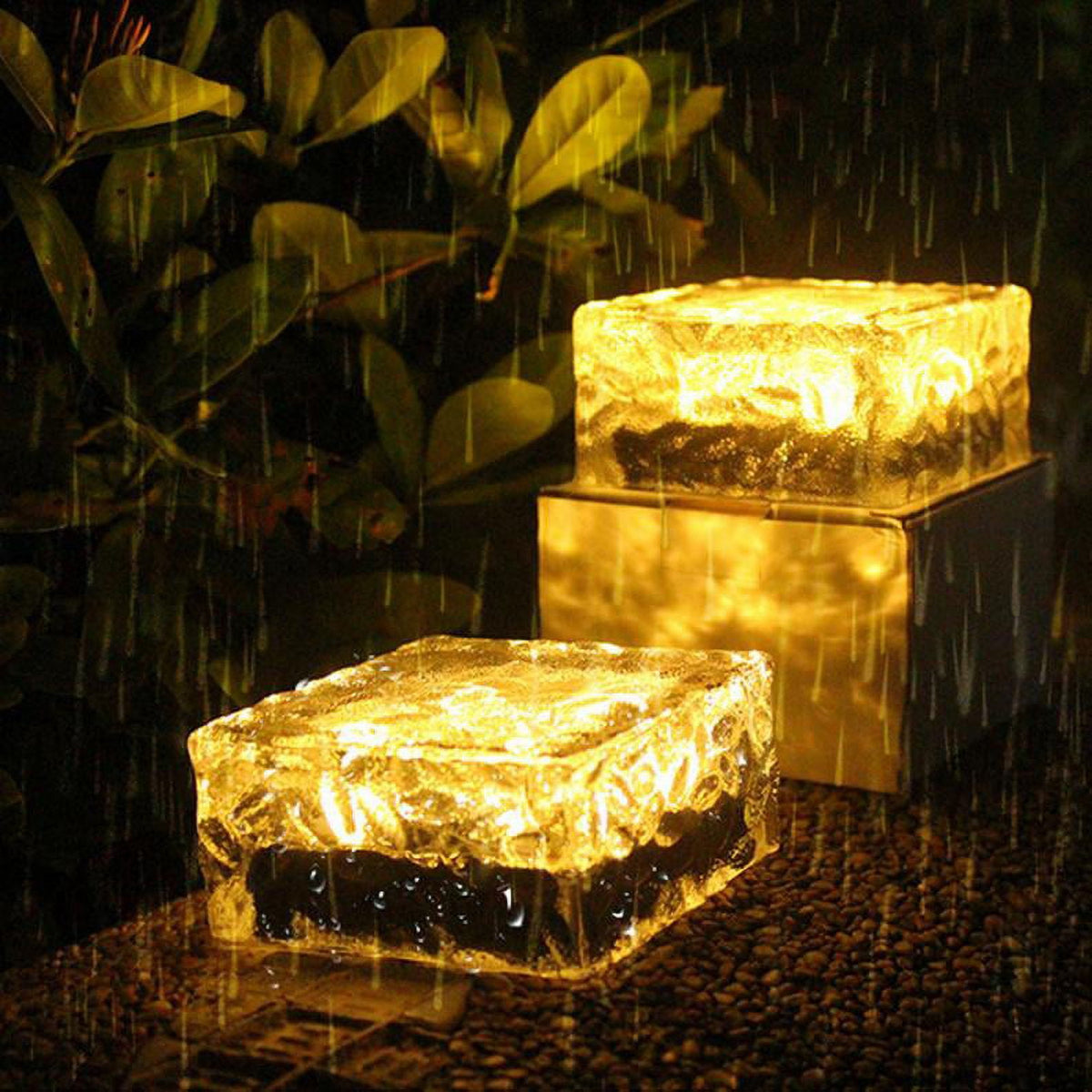 Epicgadget Solar Ice Cube Shaped Light, 4x4x2.15 Inch Ice Cube Shaped Brick Warm White Outdoor Solar Garden Decorative Lights for Walkway Pathway Backyard Christmas Decoration Parties (3 Pieces)