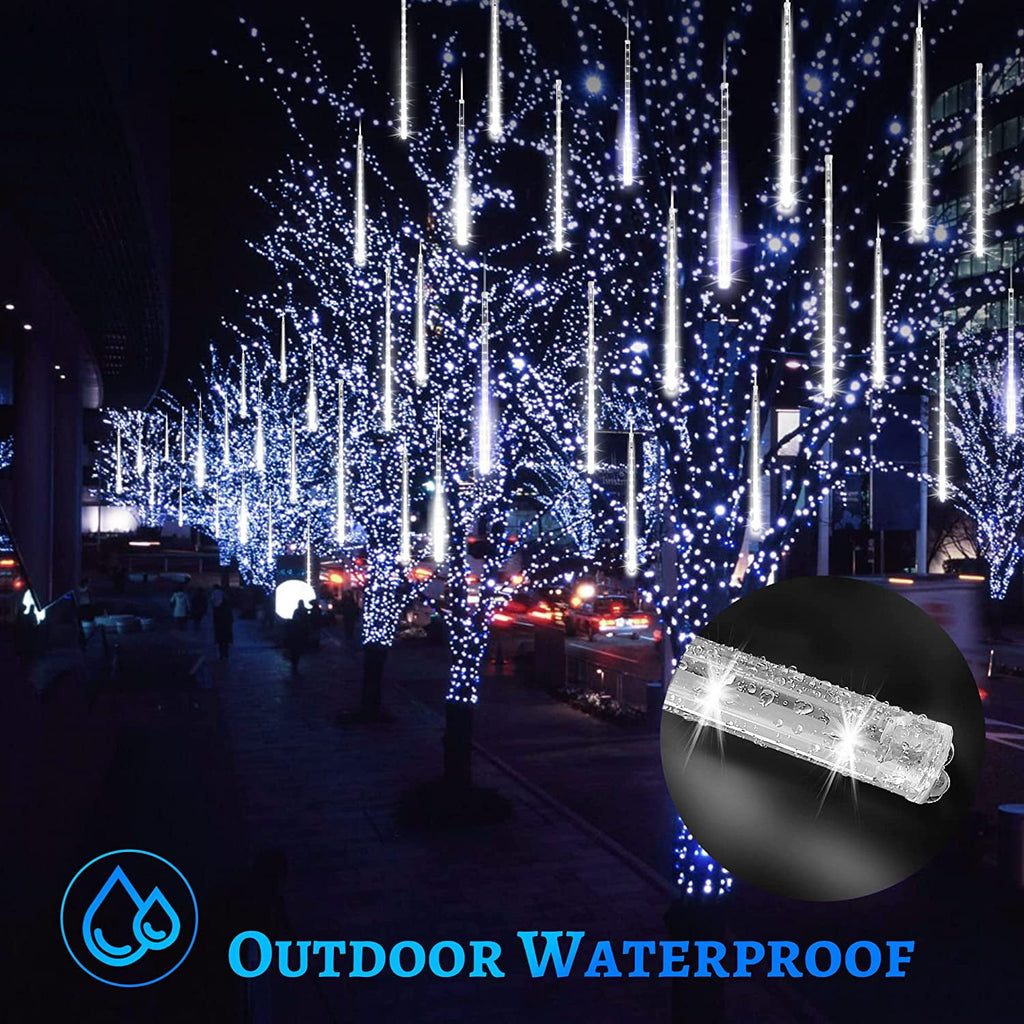 Christmas Lights, Christmas Lights Outdoor, Meteor Shower Lights 12 Inch 8 Tube 192 LED, Raindrop Snowfall Lights for Tree Yard Party Patio Christmas Decorations Lights, Blue