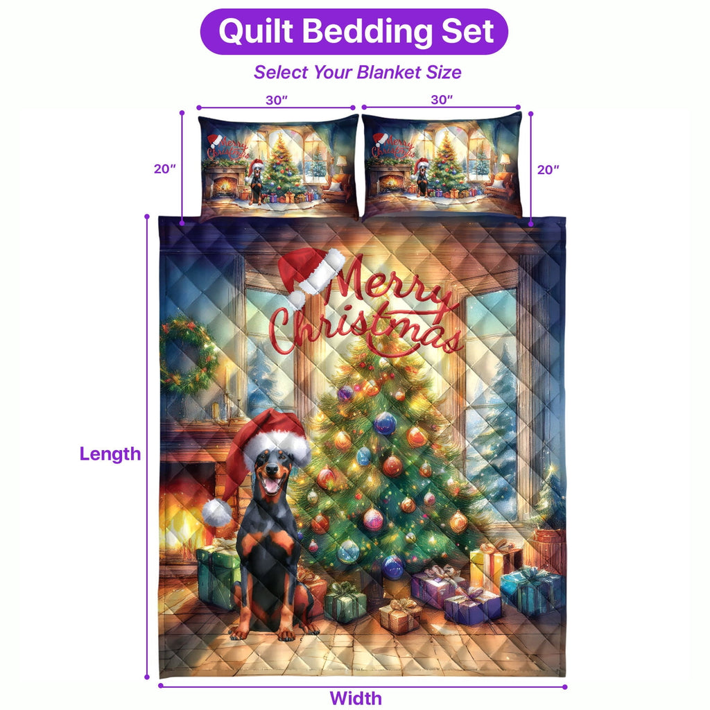 Merry Christmas French Bulldog Santa Hat Xmas Tree Winter Holiday Quilt Bedding Set Dog Lover Gifts 1 Blanket Bed Cover 2 Pillowcases - 01013
