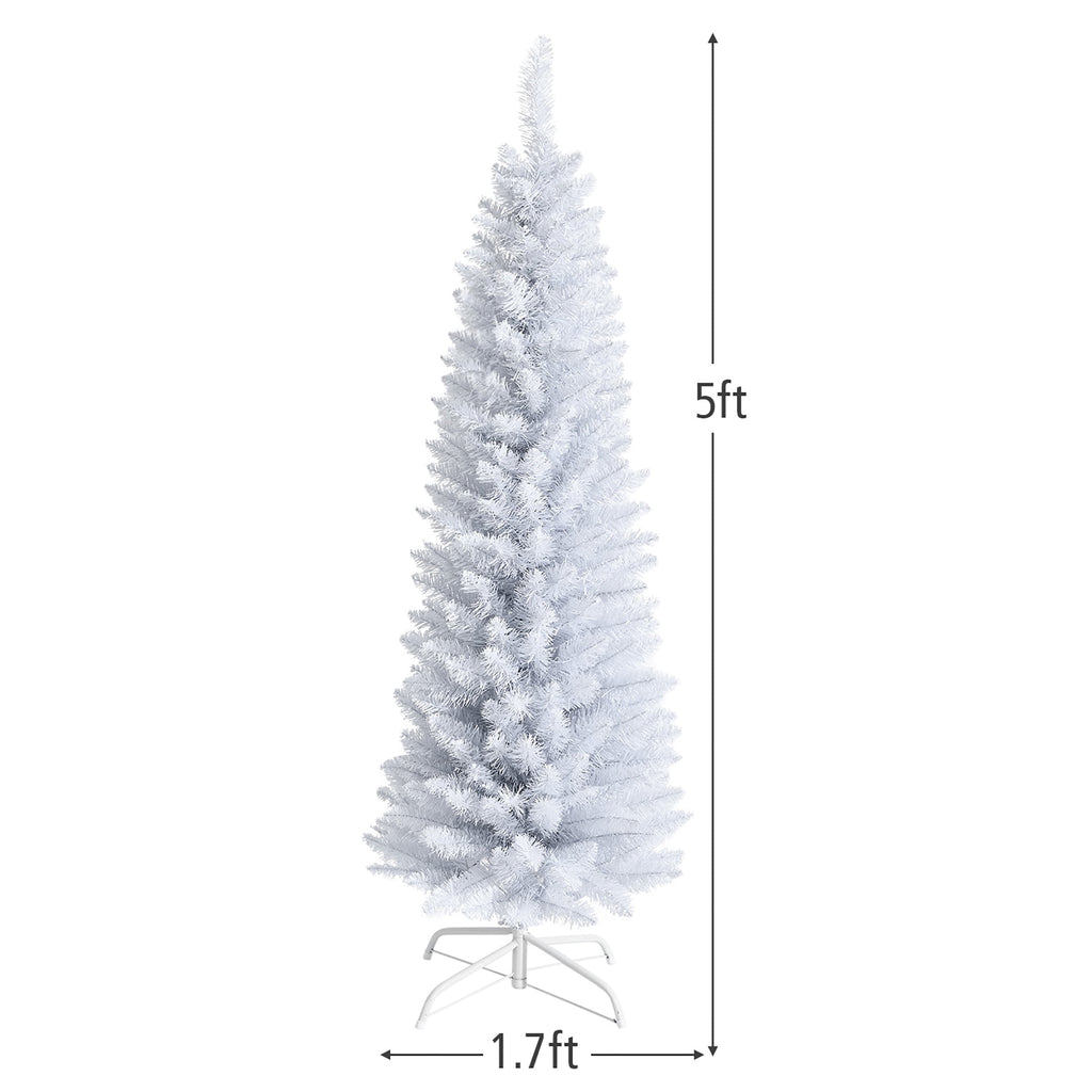 Costway 6ft Unlit Artificial Slim Pencil Christmas Tree with Metal Stand White
