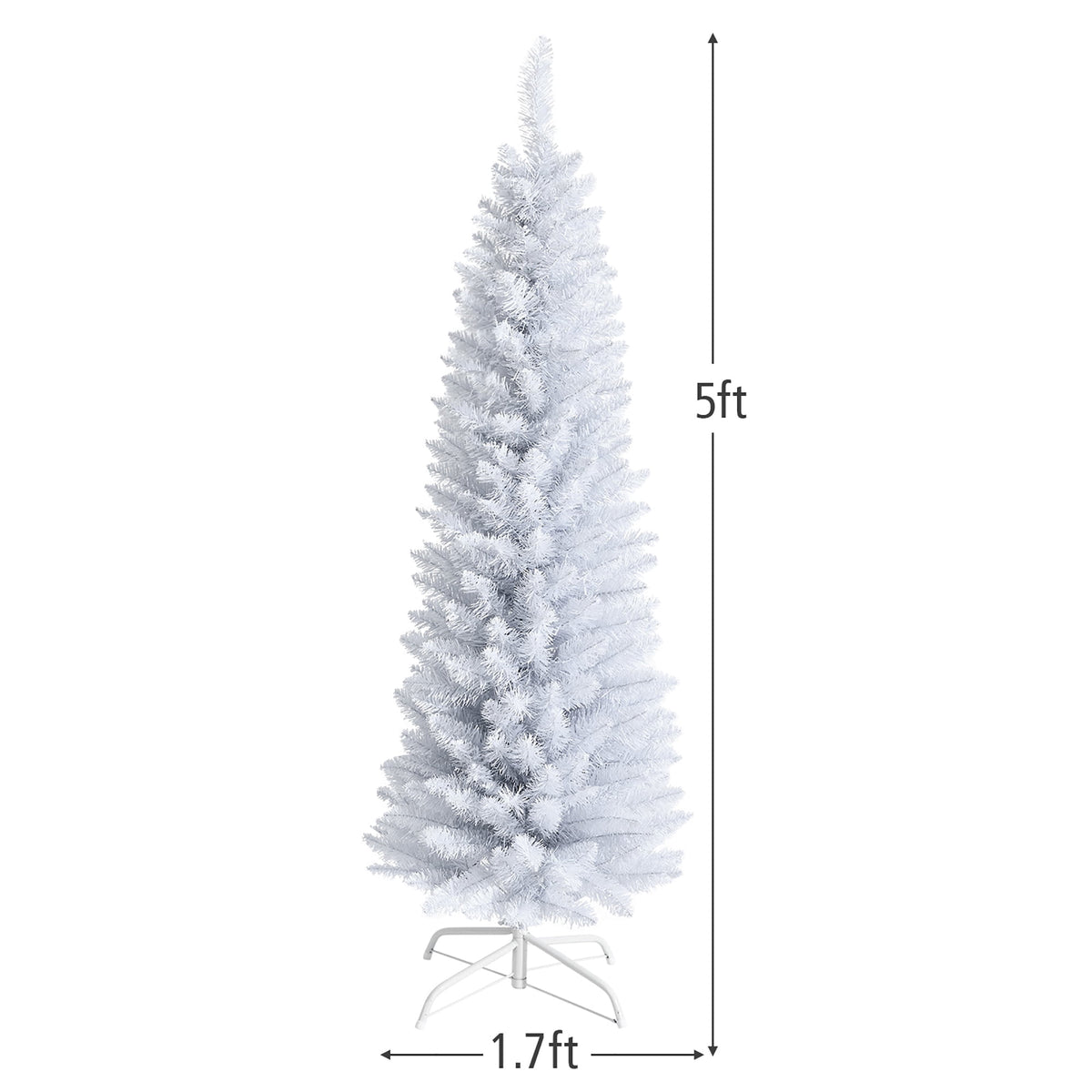 Costway 6ft Unlit Artificial Slim Pencil Christmas Tree with Metal Stand White