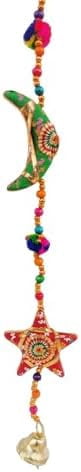 Star Bell and Half Moon Hanging Set of 5 Home Christmas Hanging Party Decorative Ornaments Multi Colored Indian Traditional (Half Star & Moon Layer)