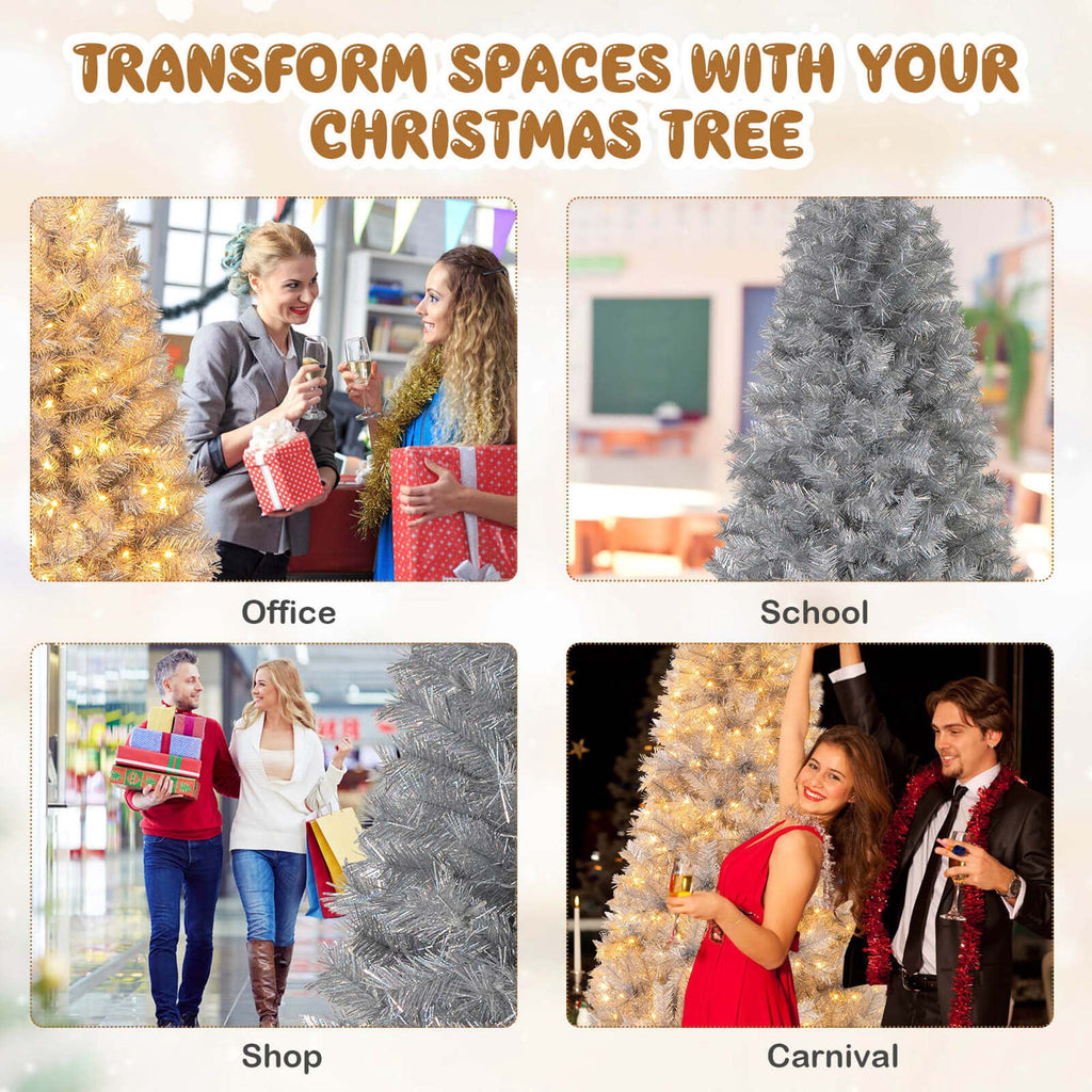Costway 7 FT Christmas Tree Artificial Xmas Tree with 807 Branch Tips 400 LED Lights