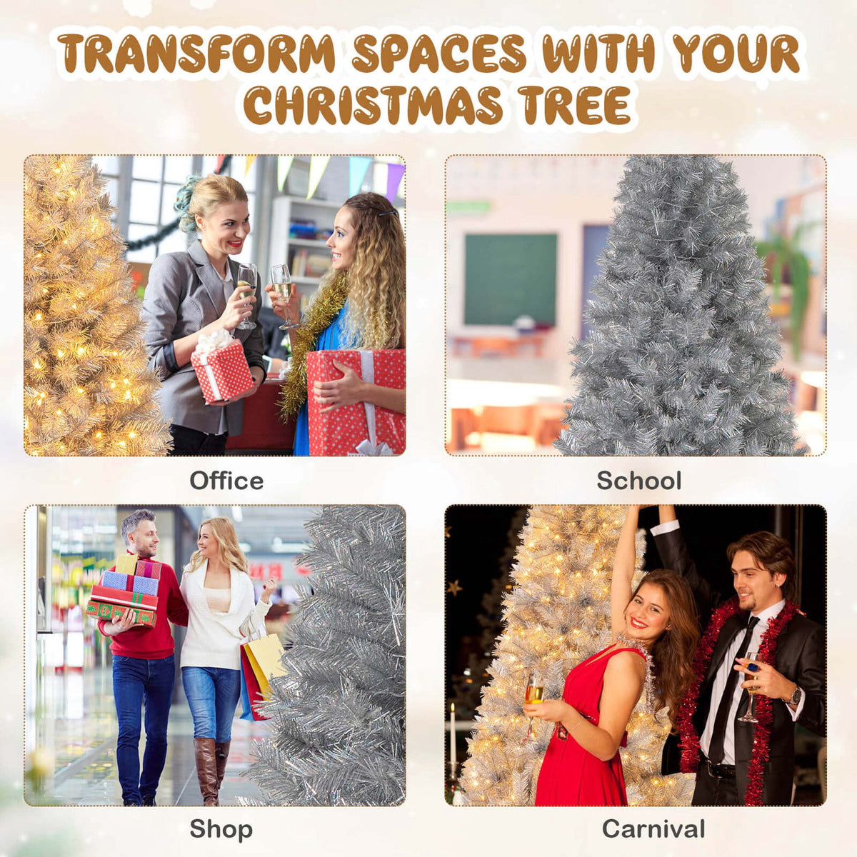 Costway 7 FT Christmas Tree Artificial Xmas Tree with 807 Branch Tips 400 LED Lights