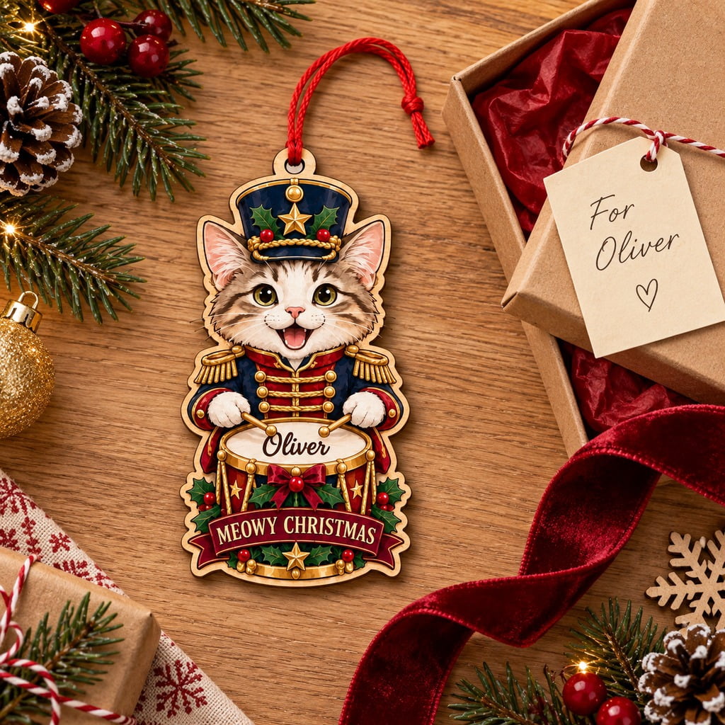 Personalized Christmas Ornament Nutcracker Drummer Cat