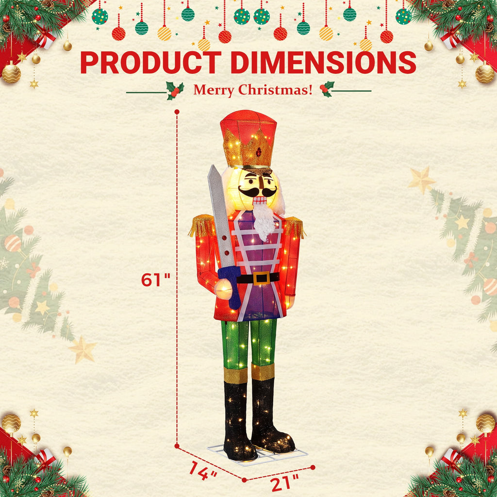 FOOWIN 5 FT 2-Pack Lighted Christmas Nutcracker Soldier Decorations, Indoor & Outdoor Christmas Yard Lawn Decor，Sword