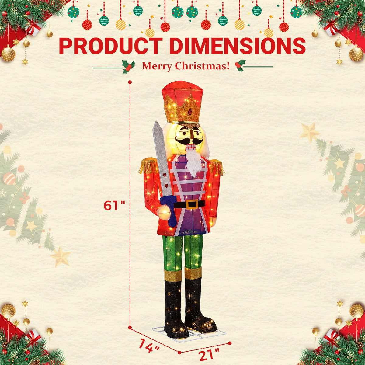 FOOWIN 5 FT 2-Pack Lighted Christmas Nutcracker Soldier Decorations, Indoor & Outdoor Christmas Yard Lawn Decor，Sword