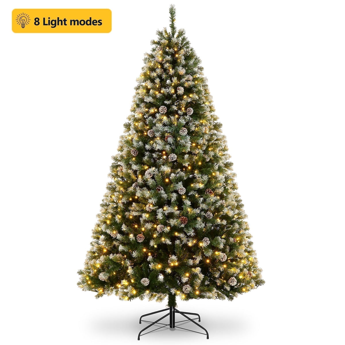 Funcid 6ft Artificial Christmas Tree with 8 Adjustable Light Flash Rate Modes, Decorated Xmas Tree with Pine Cones, Hinged Partially Flocked Christmas Tree with Foldable Metal Base