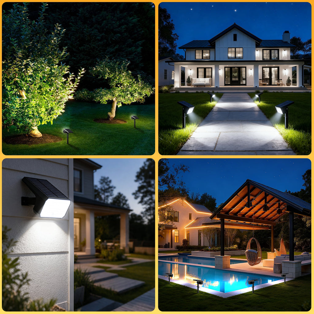 Flaow Solar Lights Outdoor, 8 pack,118 LED Solar Spotlights with 4 Modes, IP67 Waterproof Auto On/Off for Garden, Yard, Pathway, Lawn-Cool White