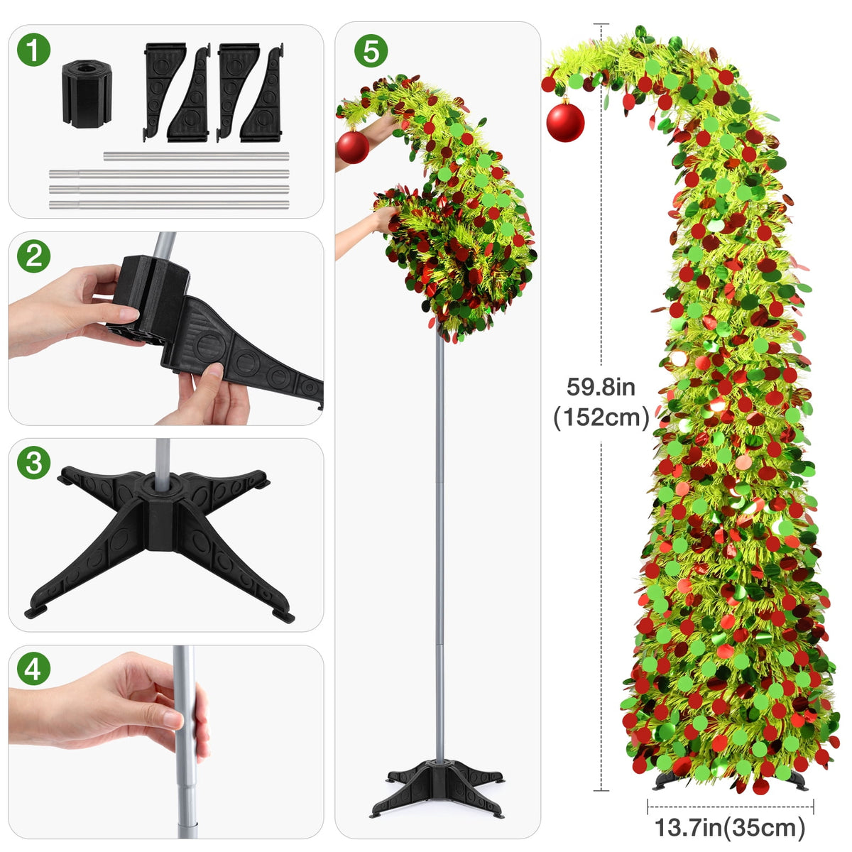Ayieyill 5ft Pop up Christmas Tree,Color Artificial Pencil Tinsel Xmas Trees for Christmas Indoor Decorations, Collapsible Christmas Tree (Silver)