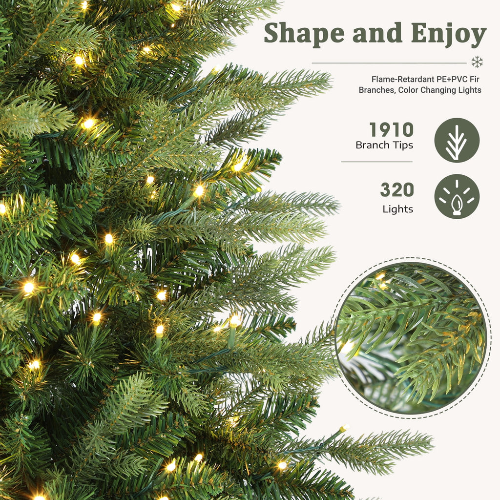 Lolsea 7ft Prelit PE Noble Fir Artificial Christmas Tree with Remote Control, Timer and Warm White & Multi-Color Lights