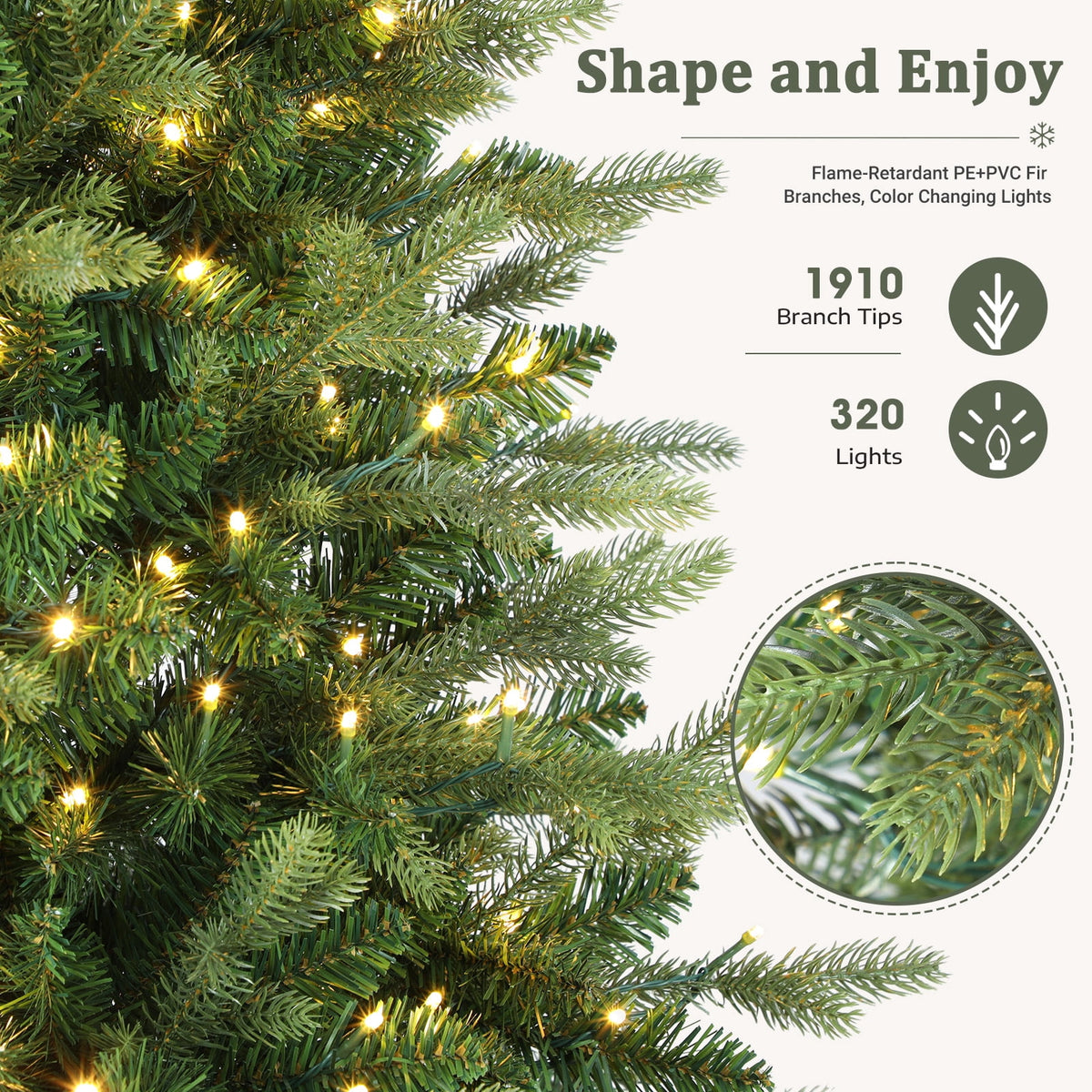 Lolsea 7ft Prelit PE Noble Fir Artificial Christmas Tree with Remote Control, Timer and Warm White & Multi-Color Lights