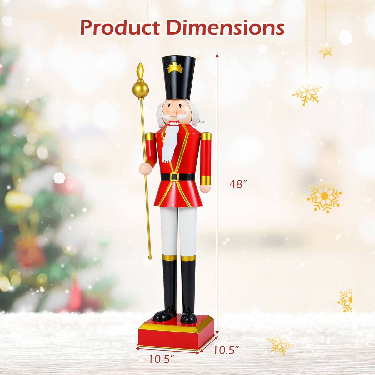 Costway 4’ Christmas Nutcracker with High Hat & Beautiful Scepter, Uniform & Boots for Yard Black+Red