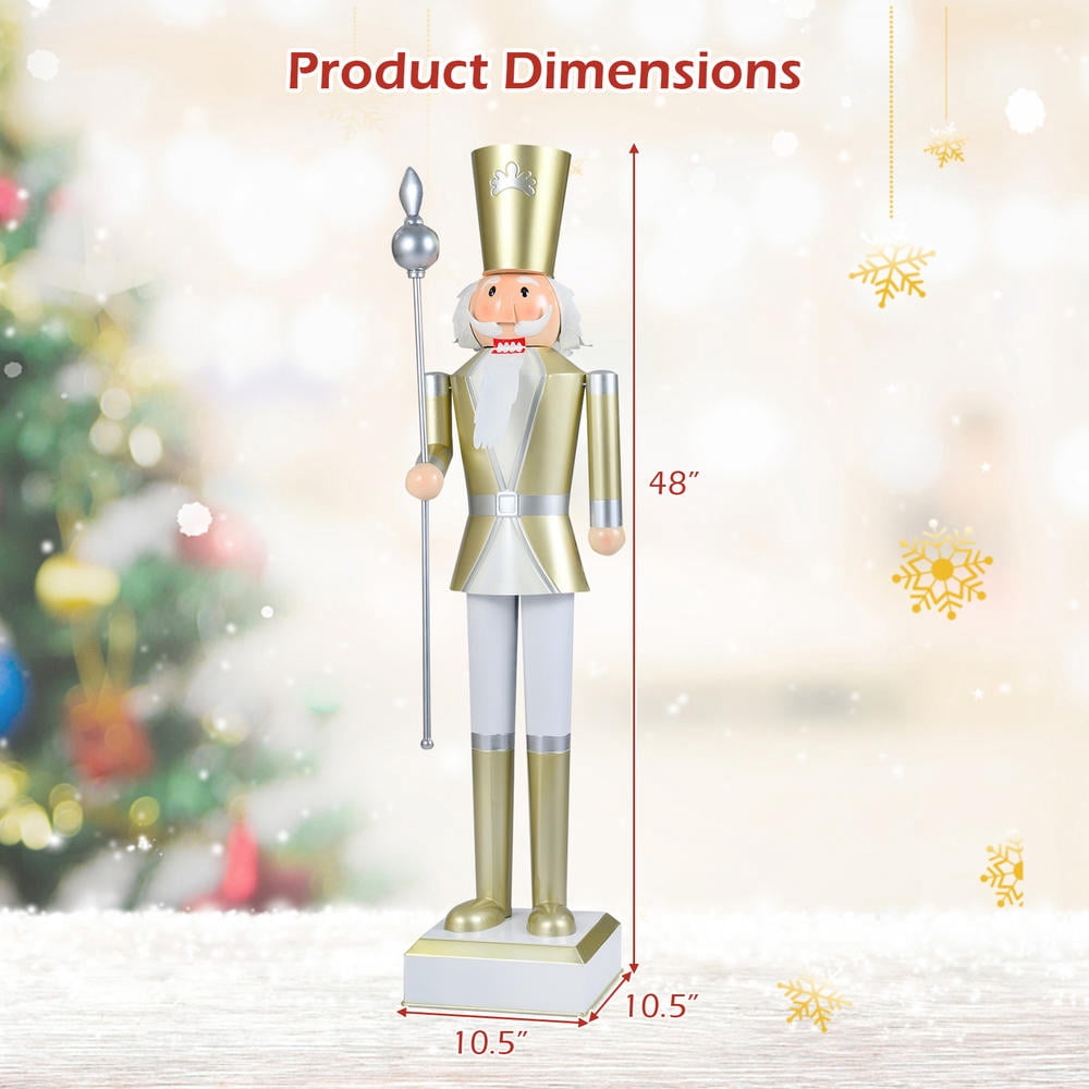 4 Ft Christmas Nutcracker with High Hat, Scepter, Hidden Storage Compartment, Metal Frame, Sturdy Base
