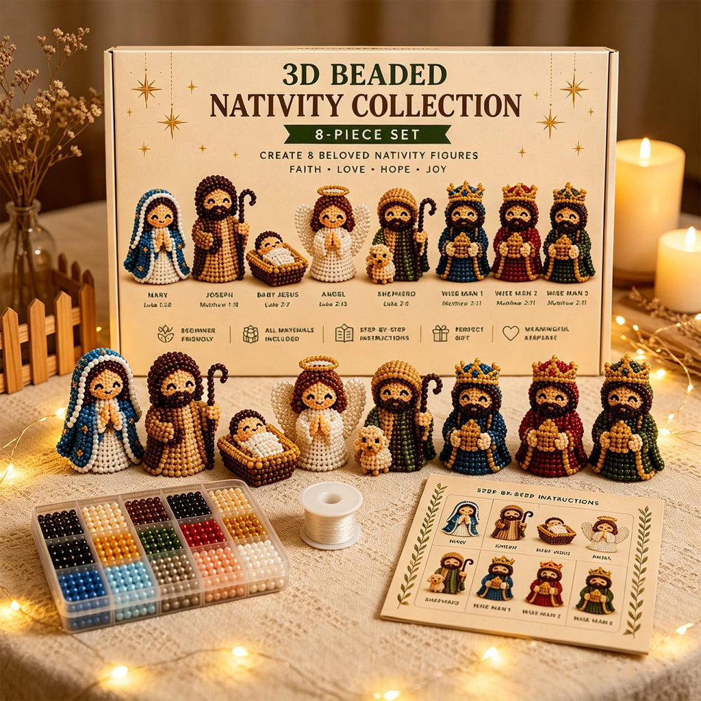 3D Beaded Nativity Scene DIY Kit 8-Piece Unfinished Christmas Faith Craft Set with Full Supplies & Step-by-Step Guide