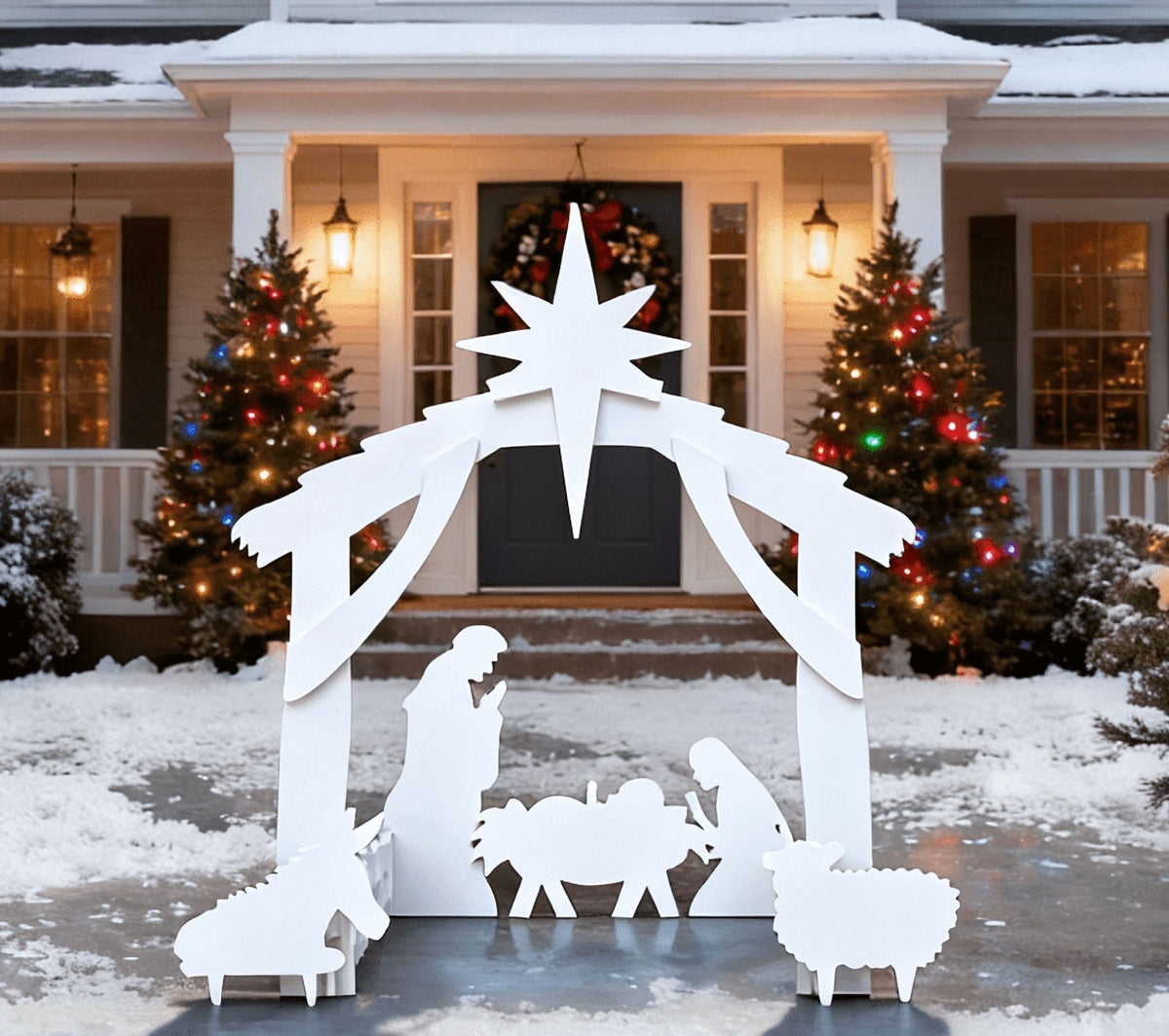 Outdoor Nativity Scene 4ft All-Weather Waterproof White PVC