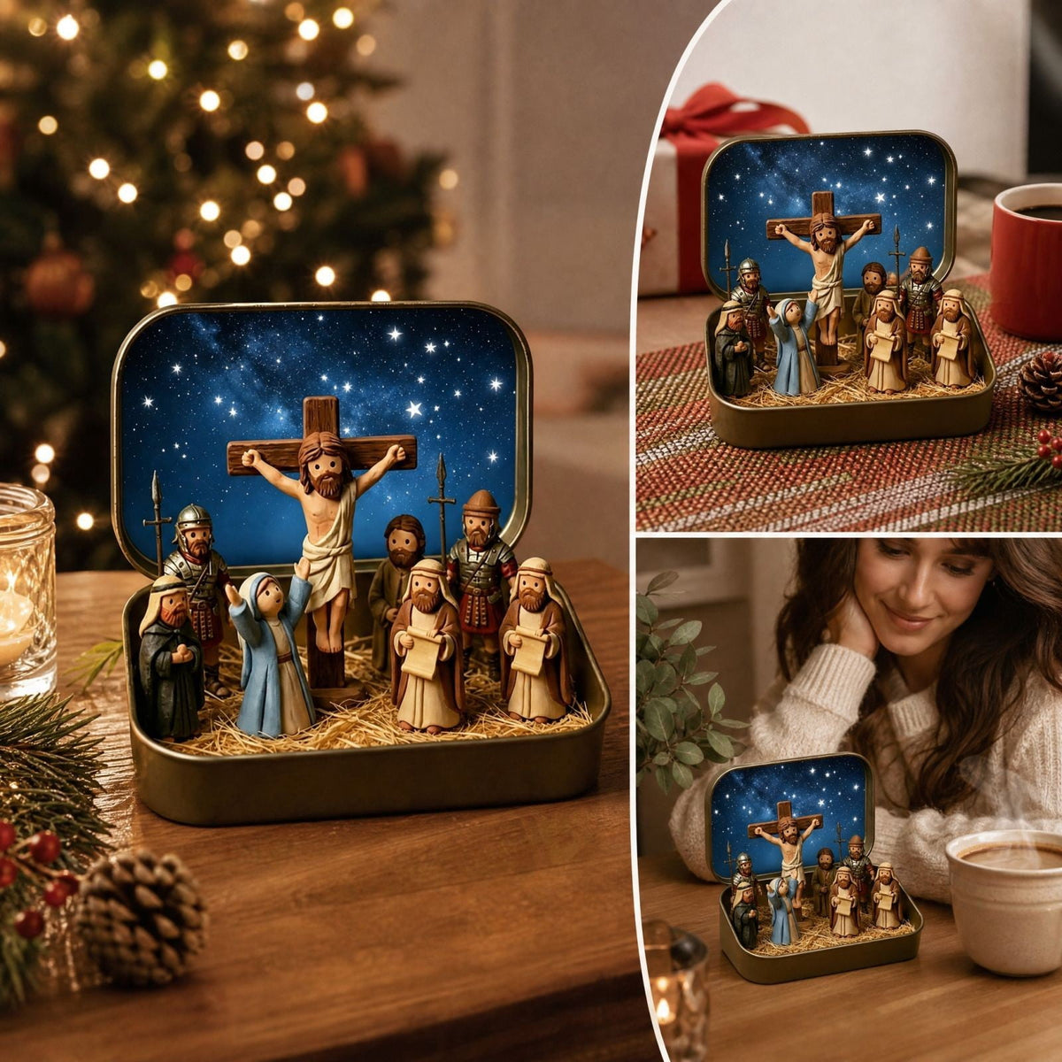 Daghihgewr Mini Christmas Nativity Set Tabletop Tin Box Multicolor Indoor Religious Ornament 1-Count 3.9 x 2.8 x 1.2 Inch