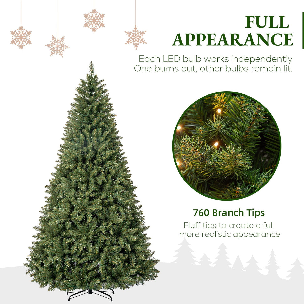 VIVATREES 6ft Pre-lit Artificial Christmas Tree 760 Hinged Branch Tips with 230 LED White Warm Lights Foldable Metal Base