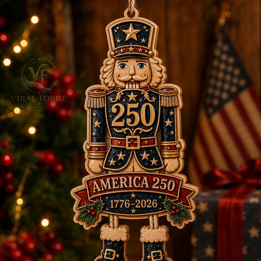 Wood Christmas Ornament 2 Layer Patriotic Nutcracker Wooden Tree Hanging for America 250 Collectors