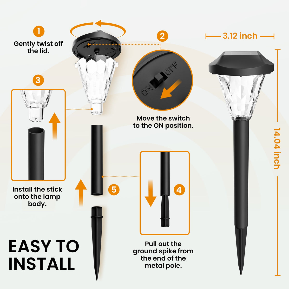 GIGALUMI 8 Pack Waterproof Outdoor Solar Pathway Lights for Garden and Landscape