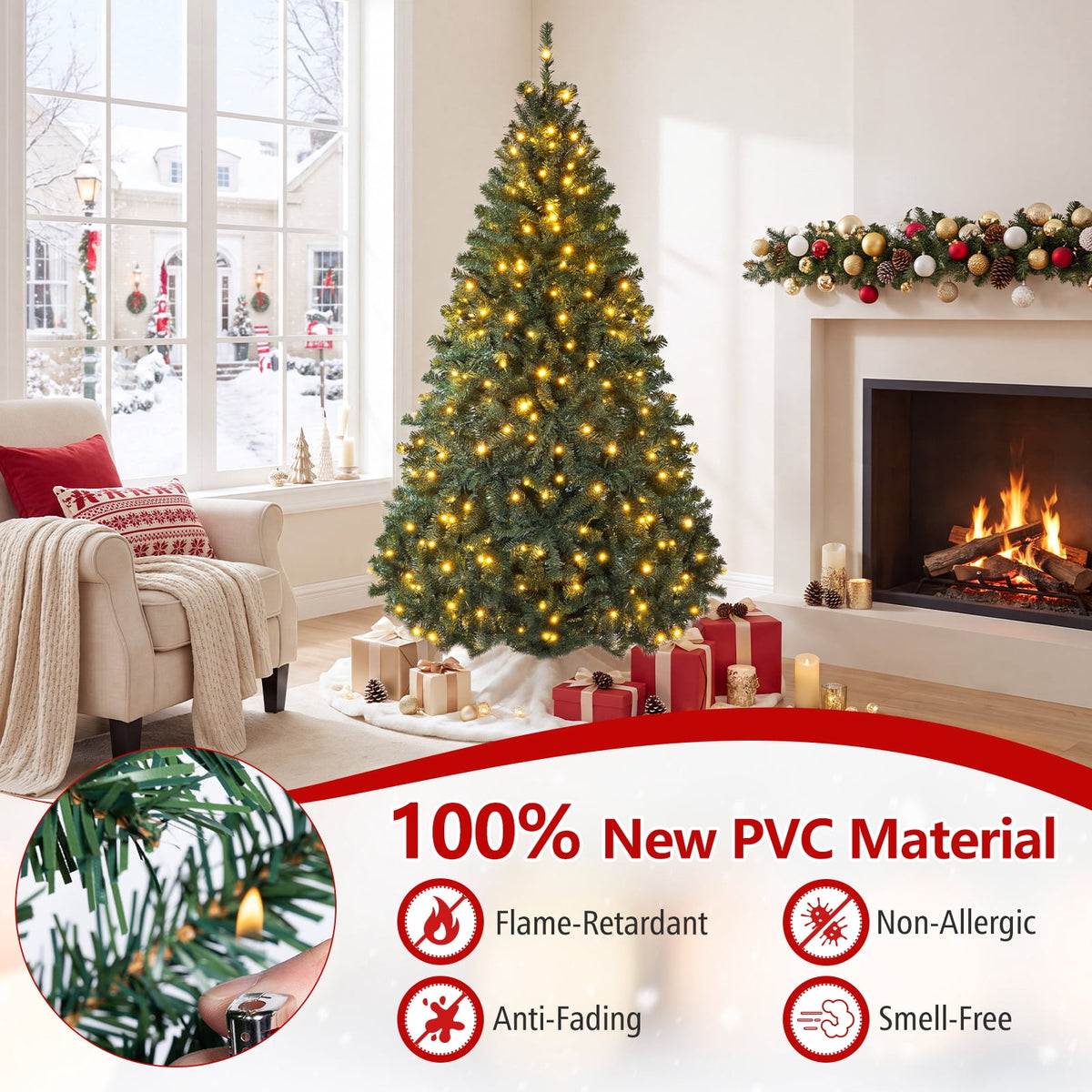 Costway 8Ft Pre-Lit Artificial Christmas Tree Hinged 750 LED Lights