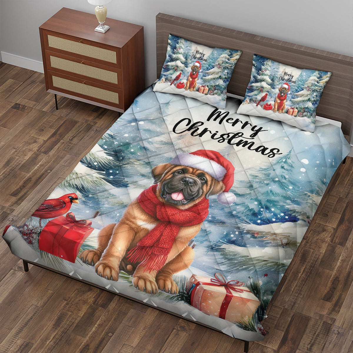 Merry Christmas French Bulldog Enjoys Woofmas Winter Xmas Holiday Quilt Bedding Set Dog Lover Gifts 1 Blanket Bed Cover 2 Pillowcases - 02022