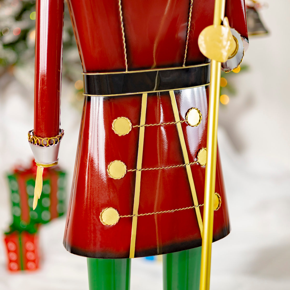 59” Tall Iron Christmas Green Nutcracker Holding Drum “Leo”