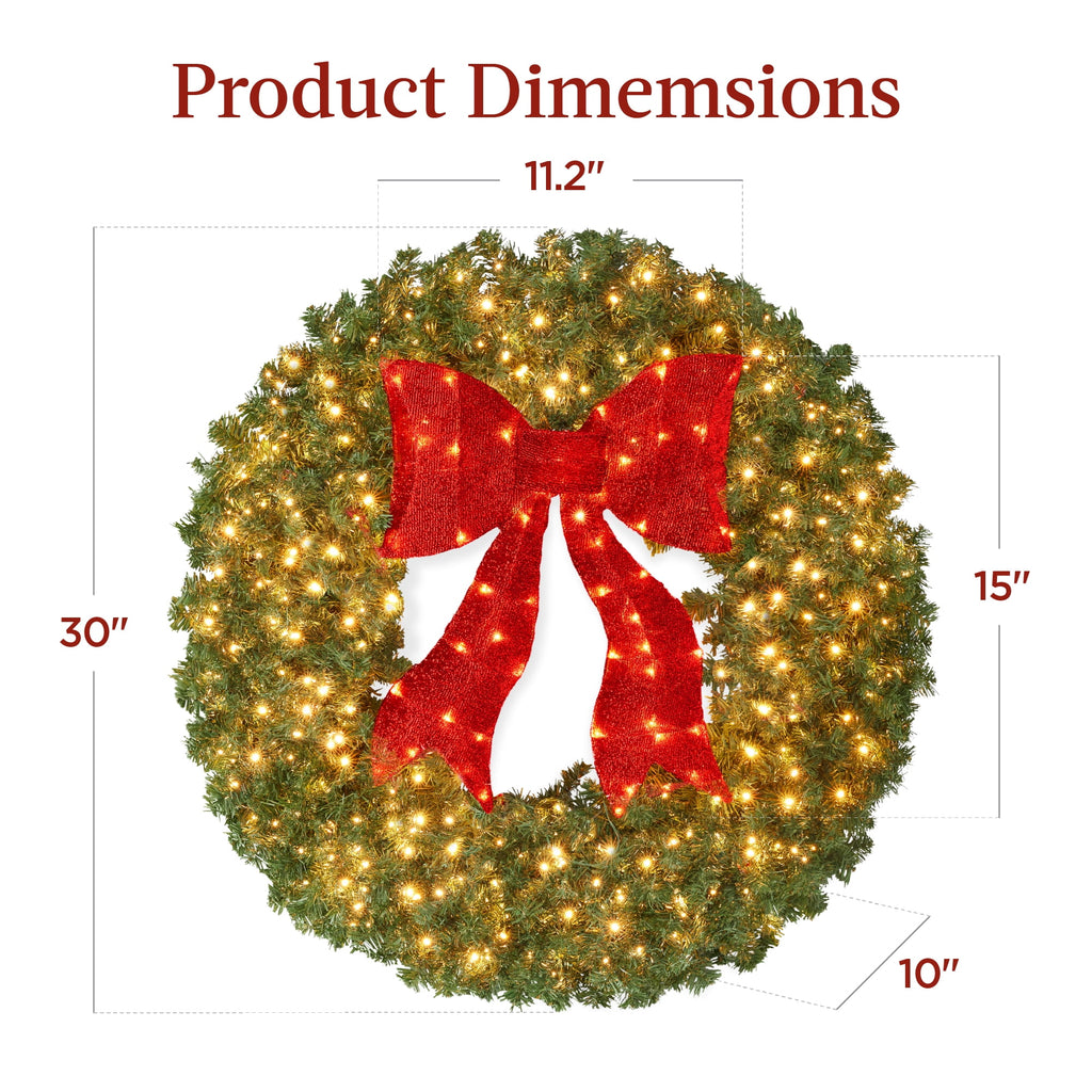 Best Choice Products 48in Artificial Pre-Lit Fir Christmas Wreath Decor w/ Red Bow, 250 LED Lights, 714 Tips, Plug-In