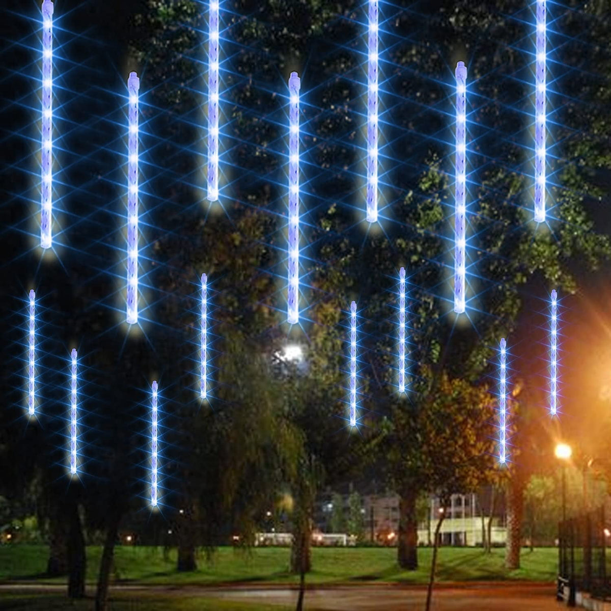 Morttic Christmas Light, Meteor Shower Rain Lights 12 Inch 8 Tubes, Waterproof Plug in Falling Rain Lights Christmas Decorations for Xmas Bushes Tree Yard Party Outdoor Decor (Cool White)