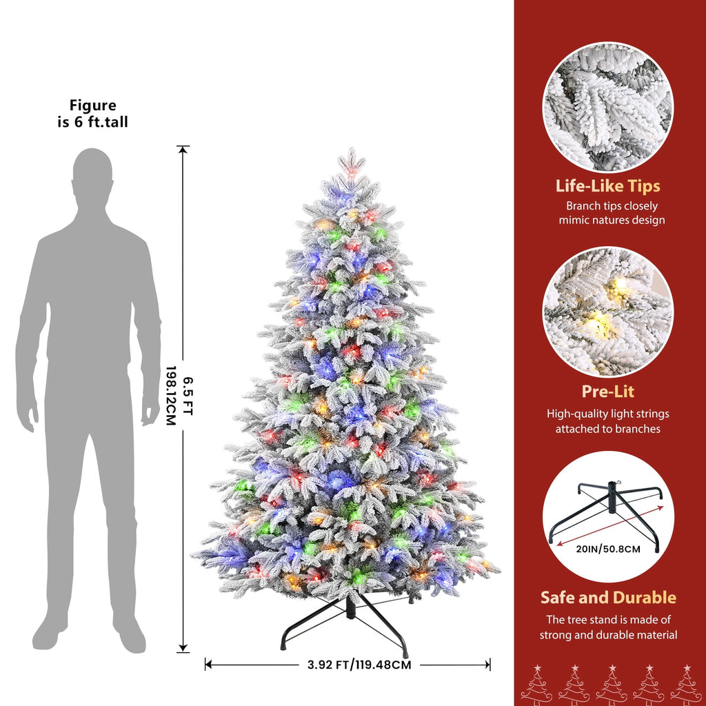 Lolsea 7ft Prelit Flocked Modern Luxury Cedar Christmas Tree with Realistic PE Foliage, Warm White & Multi-Color Lights and Remote Control