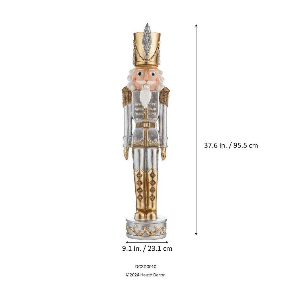 Haute Decor 37 Inch Tall Gold and Silver Nutcracker - Decorative Christmas Nutcracker for Indoor/Outdoor Use - Large Nutcracker for Holiday Decoration
