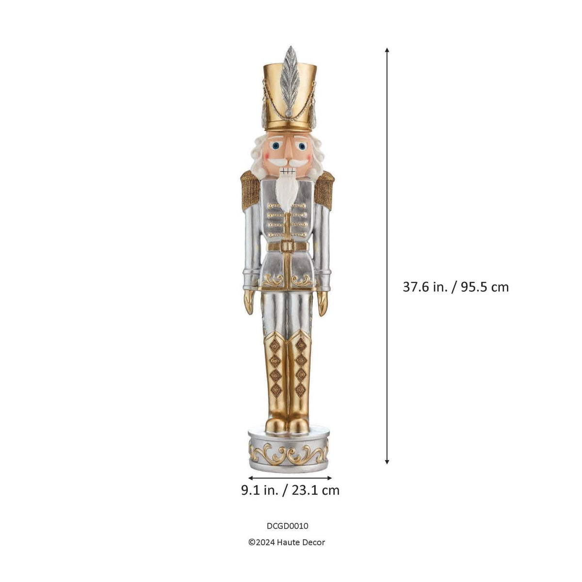 Haute Decor 37 Inch Tall Gold and Silver Nutcracker - Decorative Christmas Nutcracker for Indoor/Outdoor Use - Large Nutcracker for Holiday Decoration