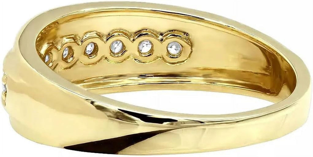 Divine_creation 2.12 Ct Round Cut White Diamond Wedding Engagement Thanksgiving Christmas Pinky Band Ring 14K Yellow Gold Plated 925 Sterling Silver For Men's -4.5