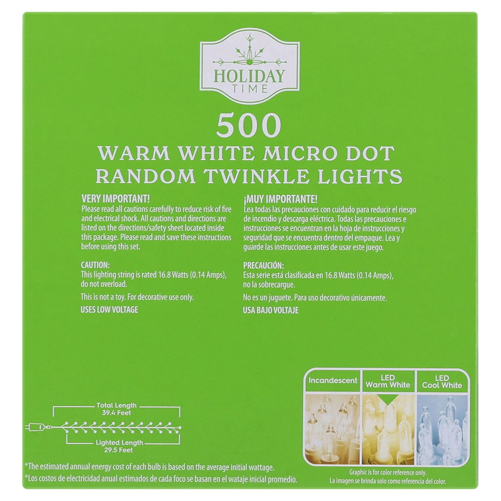 Indoor/Outdoor 500-Count LED Random Twinkle Micro Dot Christmas String Lights, Warm White, Silver Wire, 29.5', by Holiday Time