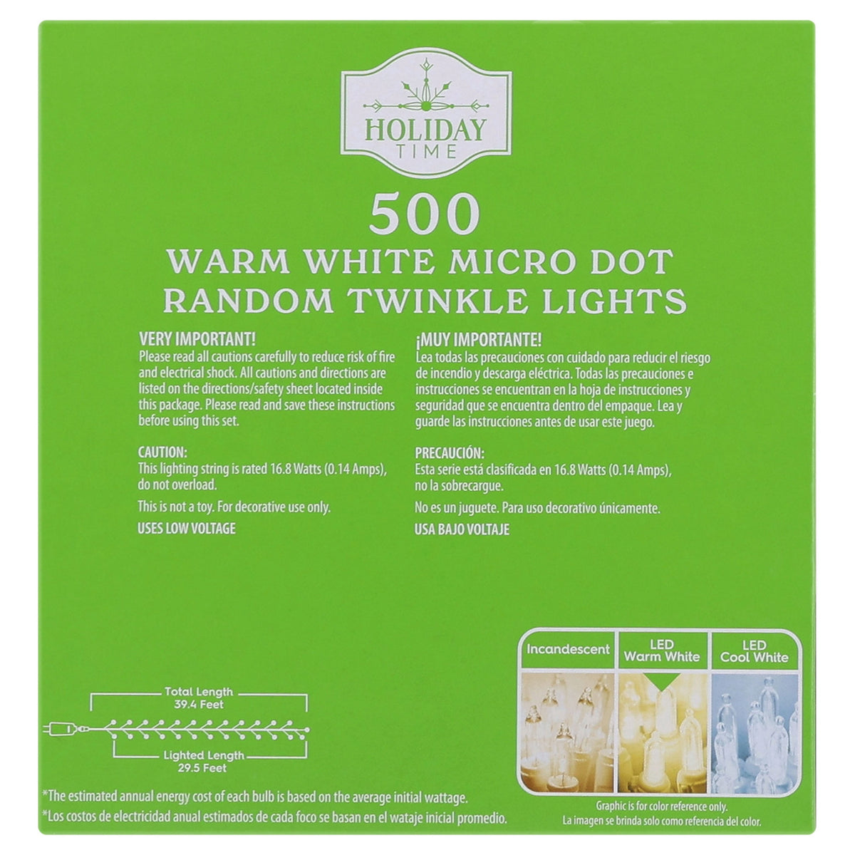 Indoor/Outdoor 500-Count LED Random Twinkle Micro Dot Christmas String Lights, Warm White, Silver Wire, 29.5', by Holiday Time