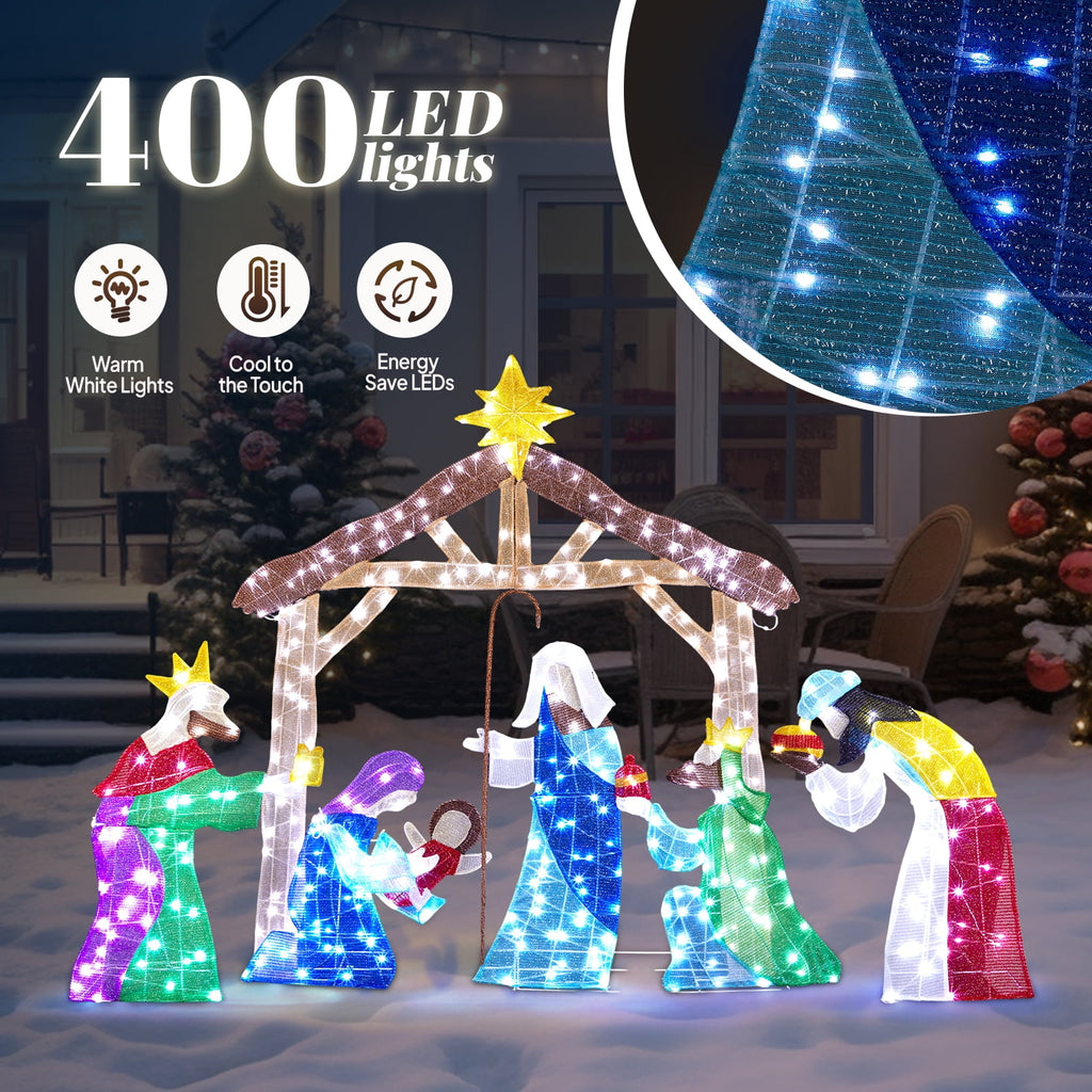 Ktaxon 5ft Christmas Lighted Nativity Scene Holy Family Christmas Outdoor Decor,with 400LED Lights