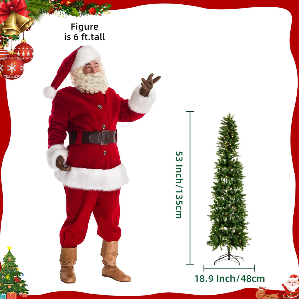 CONCETTA 4.5ft Pre-lit Pencil Christmas Tree, Artificial Slim Christmas Tree with 120 LED Lights and Solid Metal Stand,Green