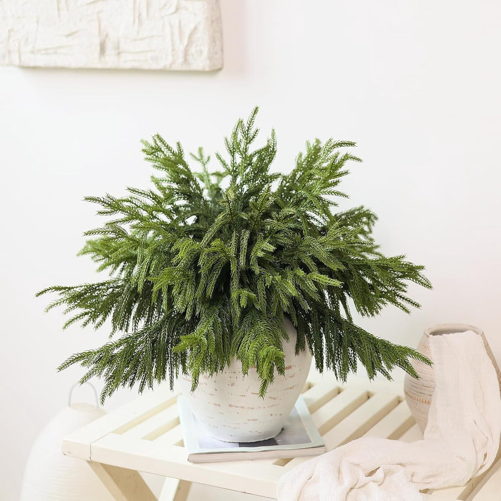 4 PCS Real Touch Norfolk Pine Branches, Artificial Christmas Green Plants Branch Faux Greenery Stem Fake Pine Picks for Vase DIY Crafts Garland Wreath Xmas Indoor Outdoor Decor(17.8 Inches)