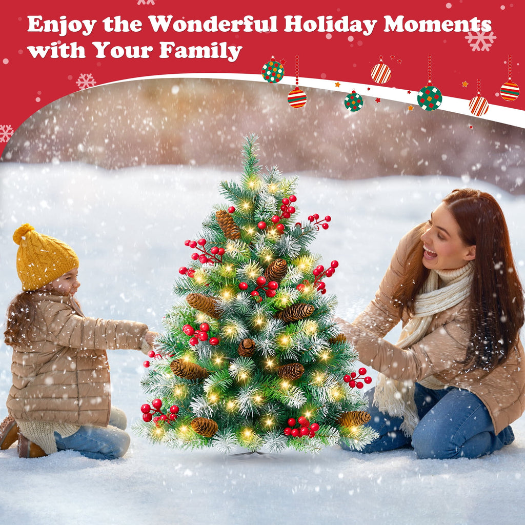 Yexmas 2PCS Small Outdoor Christmas Trees with LED Lights,30" Artificial Xmas Decora for Porch,Yard,Pathway,Garden,PVC