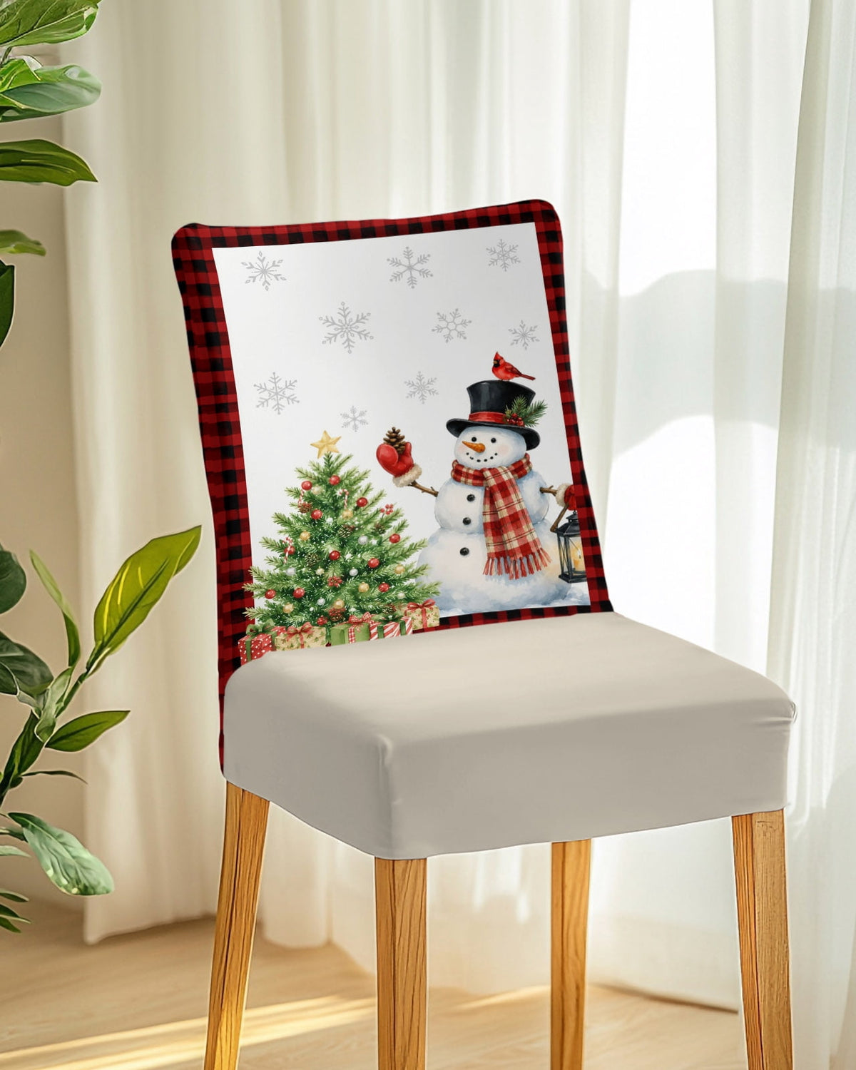 Christmas Winter Dining Chair Covers Set of 8, Snowman Green Christmas Tree Gift Boxes Snowflake Chair Covers for Dining Room Removable Seat Protectors Slipcovers for Home Party Wedding Banquet