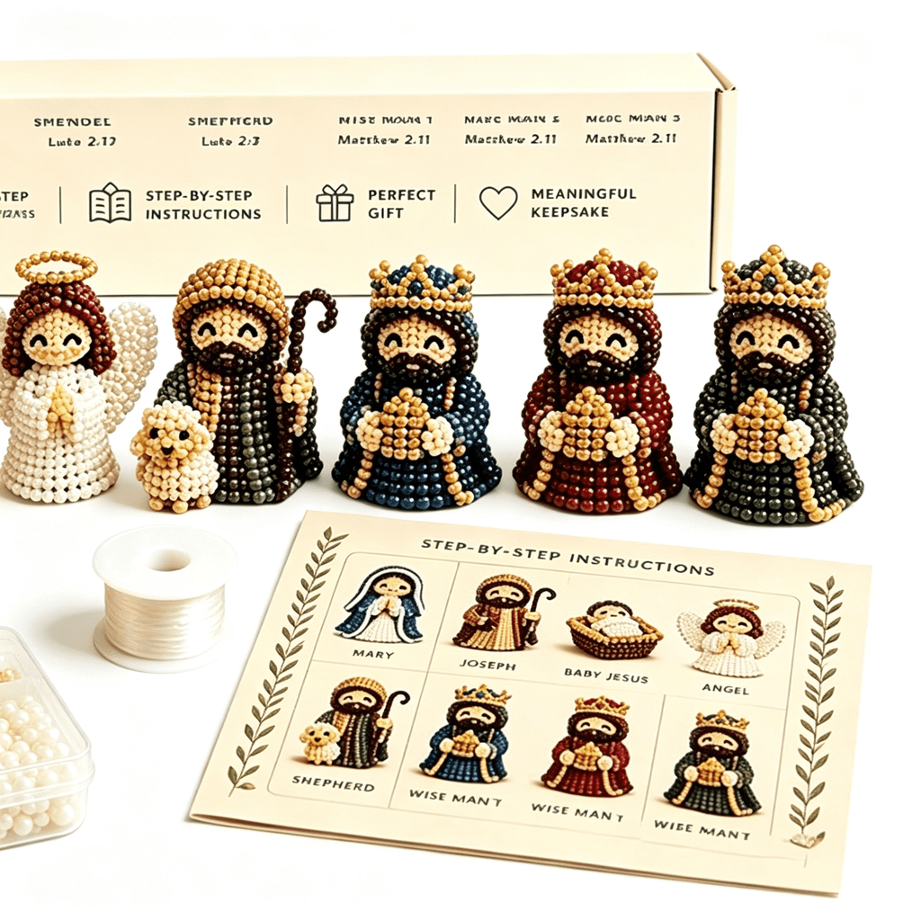 BESTSKY 3D Beaded Nativity Collection Diy Kit, 3D Beaded Nativity Figurine Kit | Festive Seasonal Centerpiece Handmade Ornament Display, for Christians & Diy Craft Lovers
