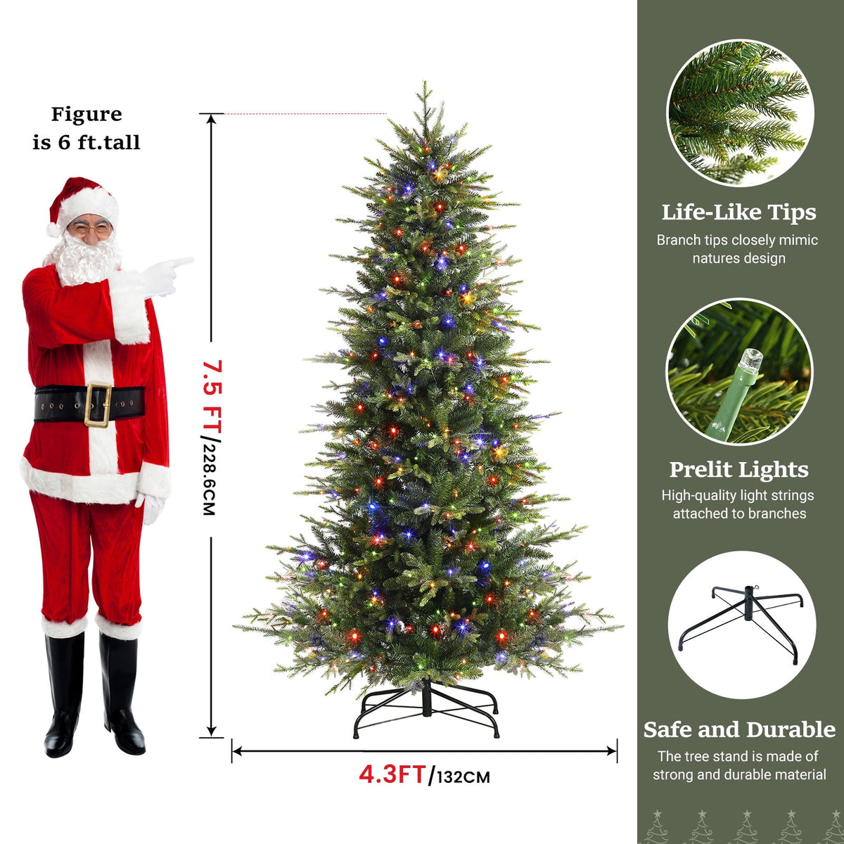Lolsea 7ft Prelit Aspen Noble Fir Artificial Christmas Tree with Realistic PE Foliage, Warm White & Multi-Color Lights and Remote Control